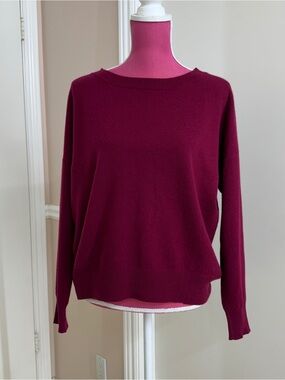 Barrow & Grove 100% Cashmere Sweater Womens M Burgundy Crewneck Preowned EXC